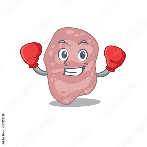 A sporty boxing athlete mascot design of verrucomicrobia with red boxing gloves