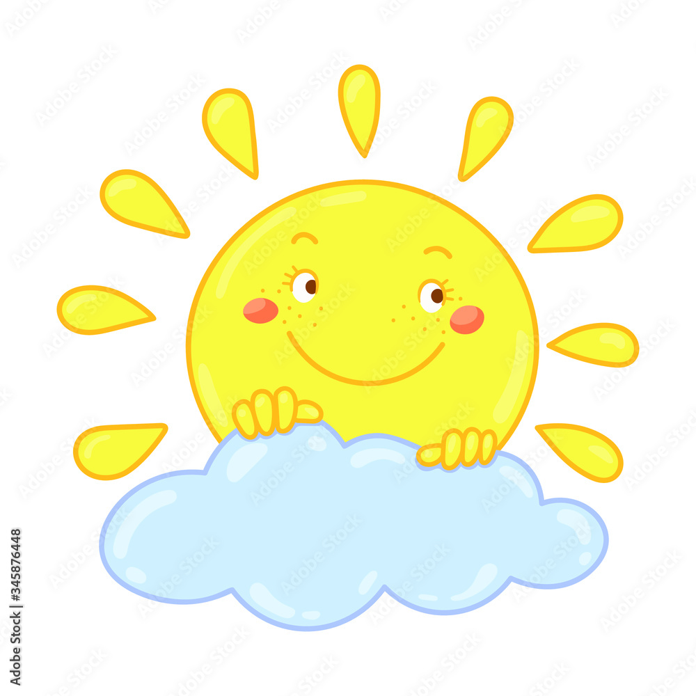 Funny cartoon sun and cloud, vector illustration, kids print design Funny cartoon sun and cloud, vector illustration, kids print design