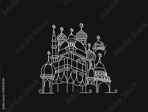 Holy Kaaba in Mecca Saudi Arabia, Flat Line Art Vector illustration.