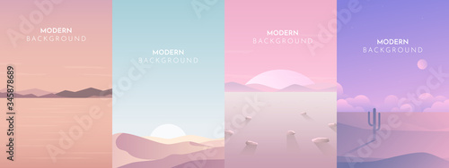 Vector banners set with polygonal landscape illustration - flat design