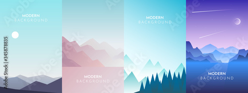 Vector banners set with polygonal landscape illustration - flat design