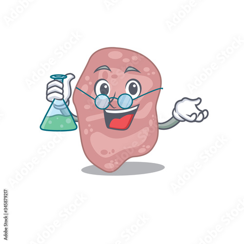 Verrucomicrobia smart Professor Cartoon design style working with glass tube