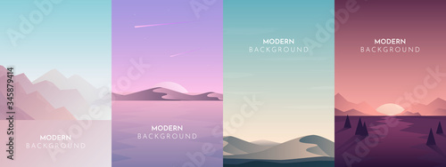 Abstract landscape set, Vector banners set with polygonal landscape illustration, Minimalist style