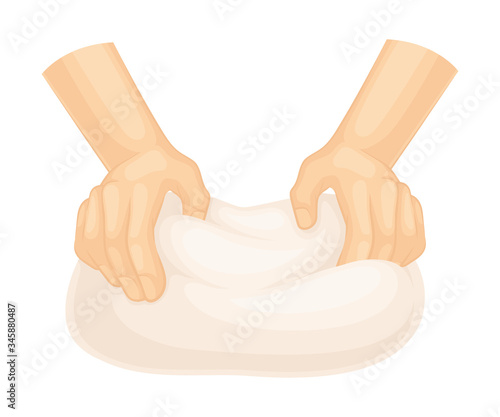 Hands Kneading Dough for Bread Cooking Vector Illustration