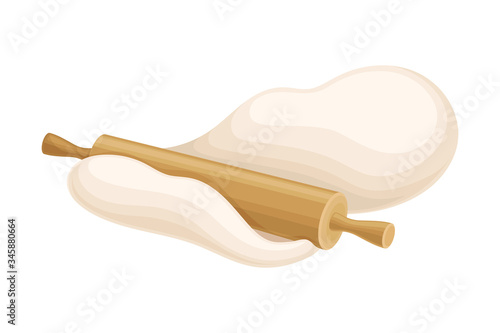 Rolling Out Dough for Bread Cooking with Pastry and Rolling Pin Vector Illustration