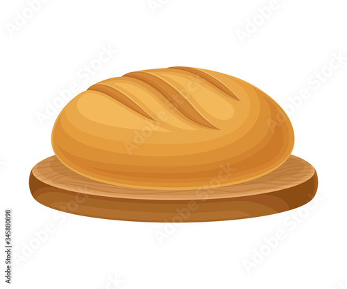 Hot Baked Aromatic Bread with Crispy Crust Rested on Wooden Cutting Board Vector Illustration