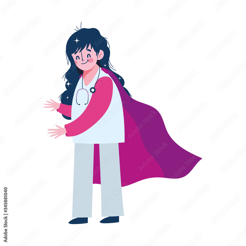 thanks doctor, female physician character with superhero cape thanks doctor, female physician character with superhero cape