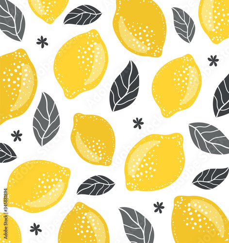 Lemons, pattern. Juicy lemons and leaves vector. lemon isolated on white. Illustration used for magazine, book, poster, card, menu cover, web pages. 