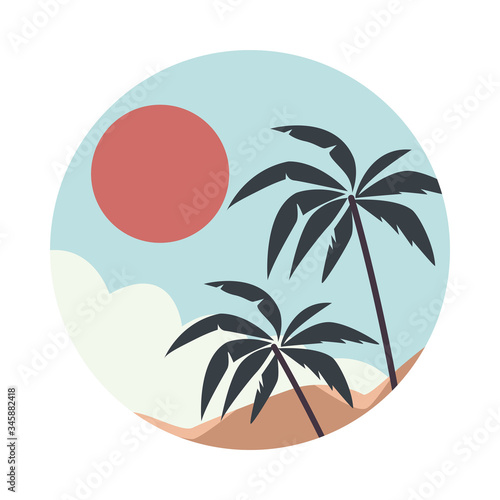 sea scape flat scene with palms