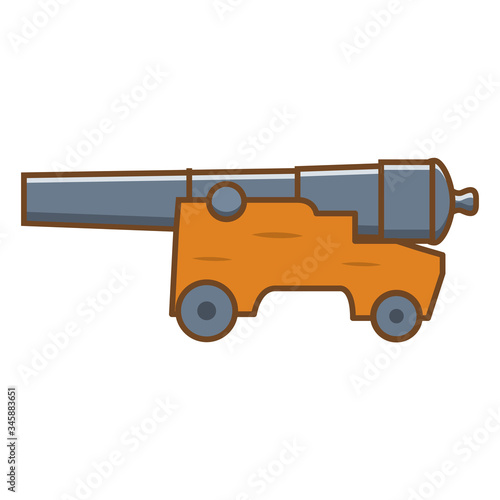 Medieval cannon. Artillery ancient weapon. Flat line art vector.