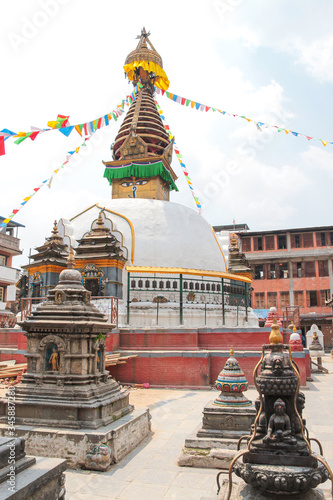 View of buddhist Kathesimbhu stupa (also known as Kaathe Swyambhu Shree Gha Chaitya) in Thamel district in Kathmandu city. Theme of beautiful religious buildings. photo