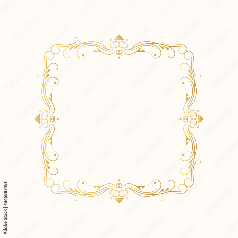 Hand drawn golden elegant squared frame. Gold royal border. Vector isolated vignette monogram. Classic wedding invitation template. Hand drawn golden elegant squared frame. Gold royal border. Vector isolated vignette monogram. Classic wedding invitation template.
