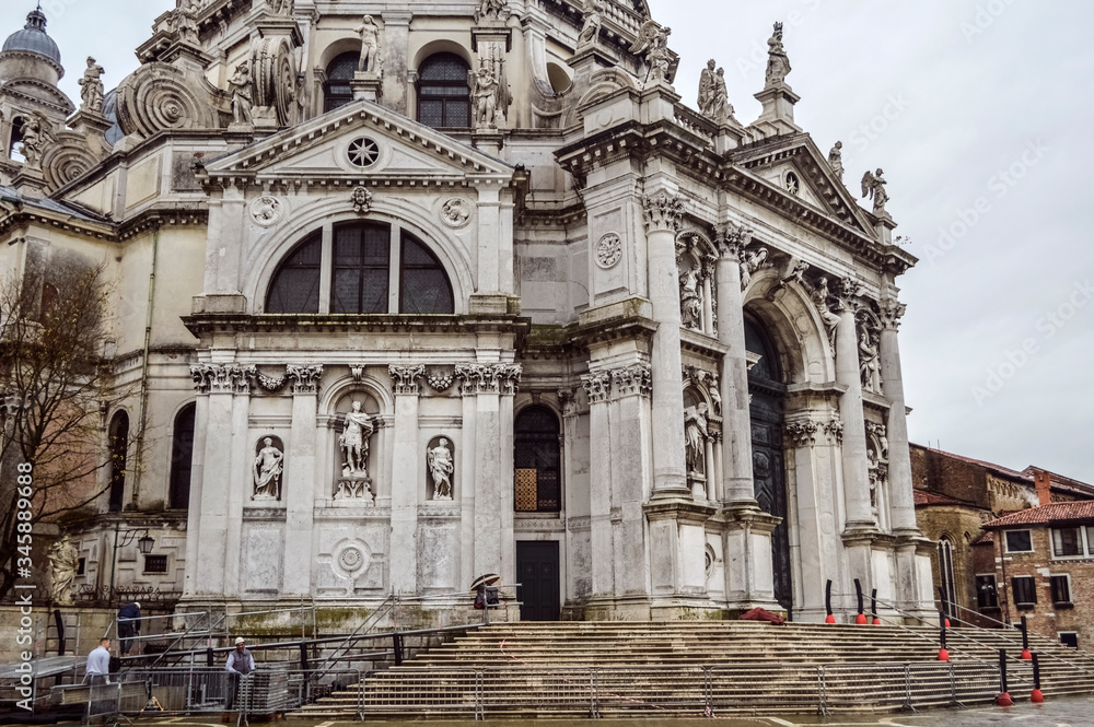 Facade of the Basilica of Santa Maria della Salute in Venice.