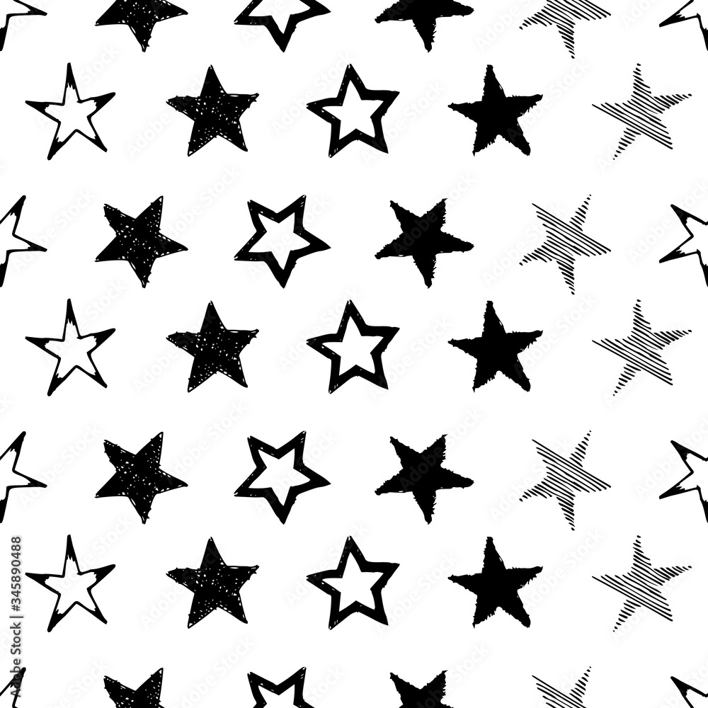 Seamless background of doodle stars. Black hand drawn stars on white background. Vector illustration
Seamless background of doodle stars. Black hand drawn stars on white background. Vector illustration