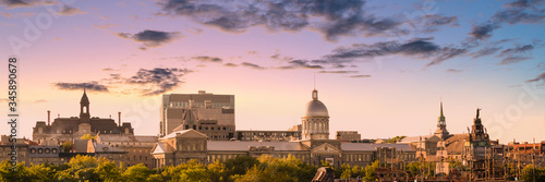 Panorama of the city skyine of Old Montreal at sunset, Quebec, Canada