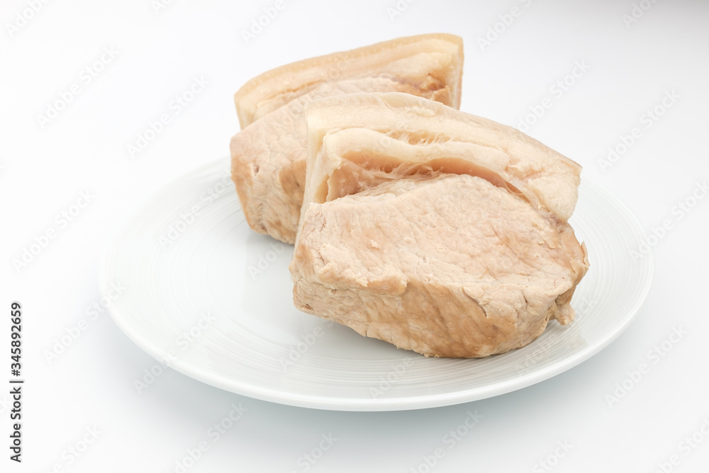 Boiled pork on white background