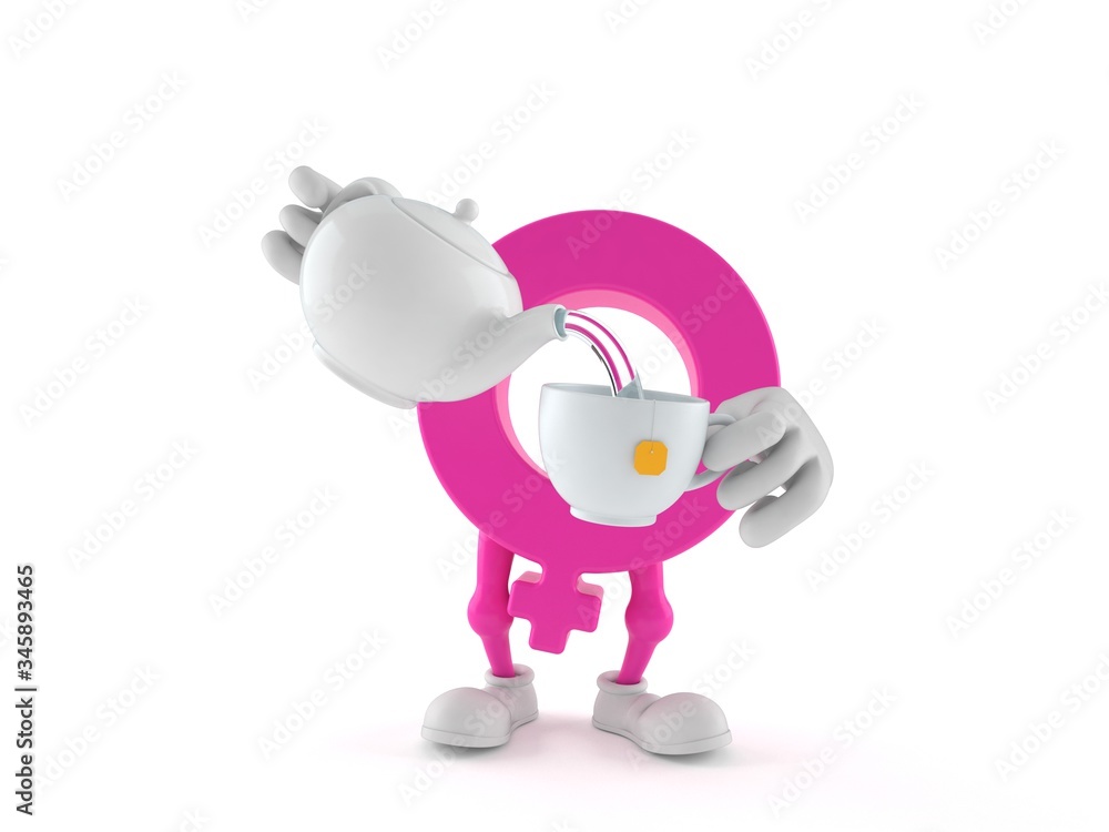 Female gender symbol character holding tea cup