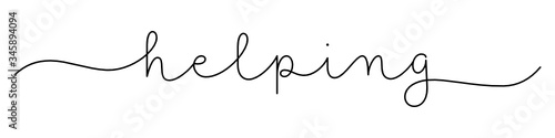 HELPING black vector monoline calligraphy banner with swashes