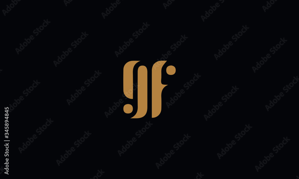 Letter GF with cuts abstract alphabet, font, text, typography, initials design in golden color with black background icon for the logo Letter GF with cuts abstract alphabet, font, text, typography, initials design in golden color with black background icon for the logo