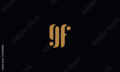 Letter GF with cuts abstract alphabet, font, text, typography, initials design in golden color with black background icon for the logo