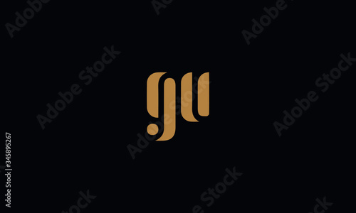 Letter GU with cuts abstract alphabet, font, text, typography, initials design in golden color with black background icon for the logo