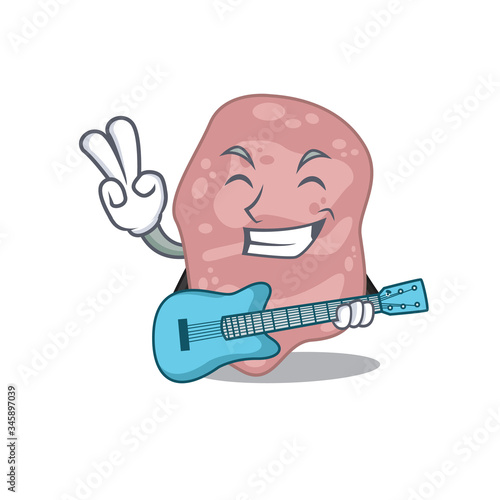 Talented musician of verrucomicrobia cartoon design playing a guitar photo