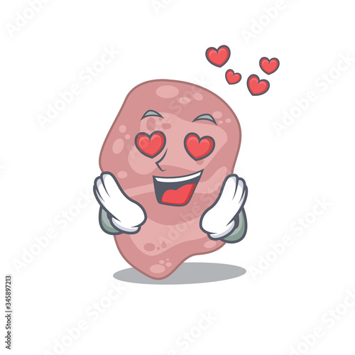 Cute verrucomicrobia cartoon character has a falling in love face