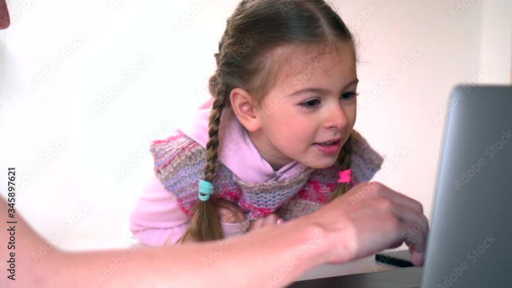 Child studying online. Distance learning and little girl. Child studying online. Distance learning and little girl.