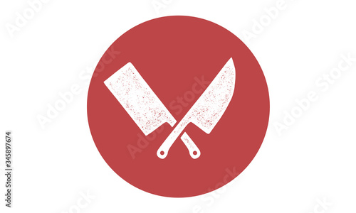 Set of restaurant knives icons. Silhouette two butcher knives - Cleaver and Chef Knives. Logo template for meat business - farmer shop, market, butchery or design. Vector Illustration