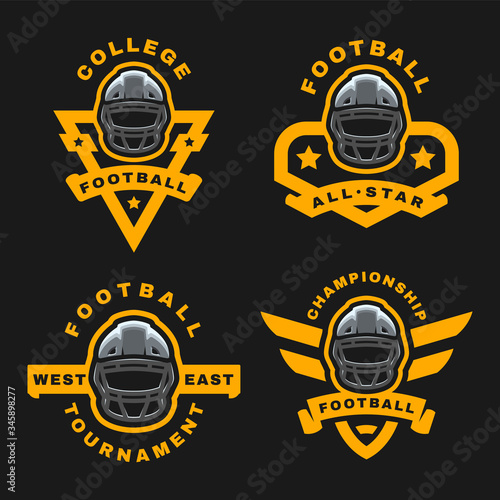 American football. Set sport logo emblem on a dark background. Vector illustration.