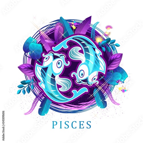 Pisces zodiac sign white background