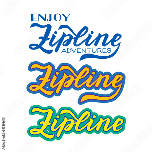 Set of three options for Zipline logo in script style. Colorful vector lettering.