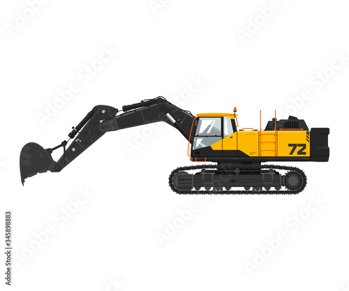 Digger hydraulic excavator with dipper isolated on white background, vector illustration
