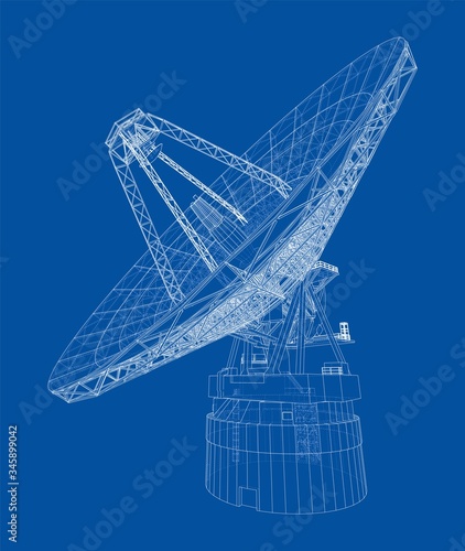 Radio Telescope concept outline. Vector