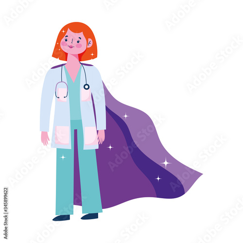 thanks doctor, female physician character with superhero cape