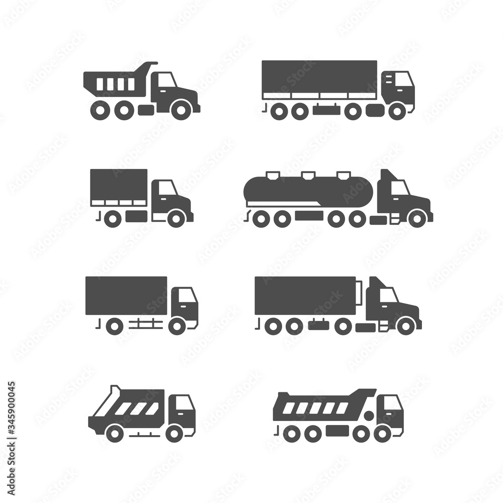 Set glyph icons of trucks Set glyph icons of trucks