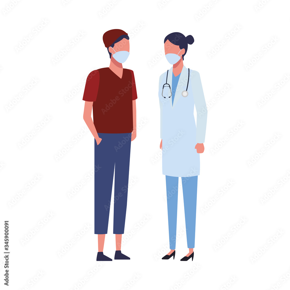 doctor female worker and man using face mask for covid19 doctor female worker and man using face mask for covid19