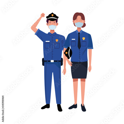 couple workers using face masks for covid19