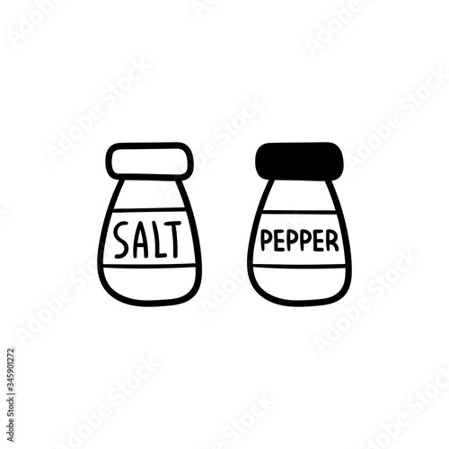 Vector doodle salt and pepper shakers. Cooking, kitchen utensils, home elements. hand illustration isolated on white background.