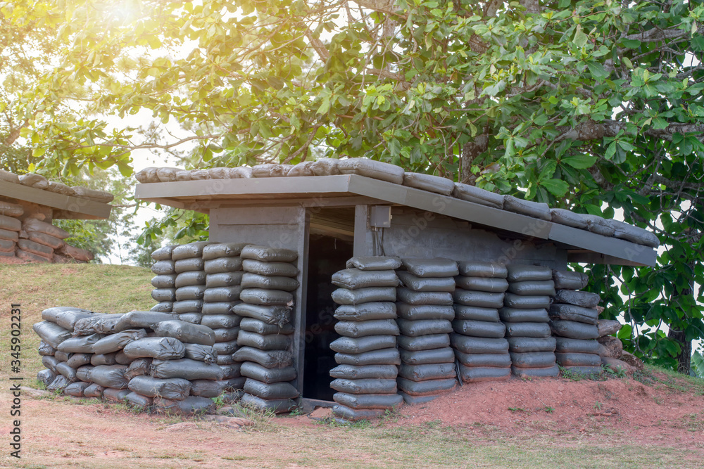Old bunker war make of sandbag for the military on the mountain,tradition place for tourists at Khao kho,Petchabun,Thailand