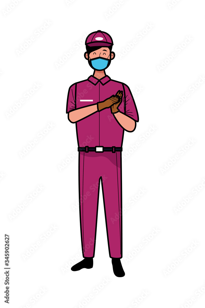 delivery male worker using face mask for covid 19 delivery male worker using face mask for covid 19