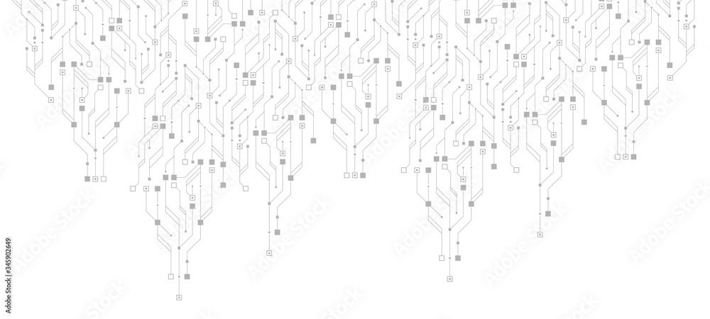 Technology circuit board texture background. Abstract circuit board banner wallpaper. Digital data industry. Engineering electronic motherboard. Wave flow , vector illustration.