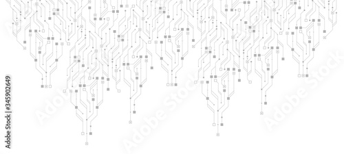 Technology circuit board texture background. Abstract circuit board banner wallpaper. Digital data industry. Engineering electronic motherboard. Wave flow , vector illustration.