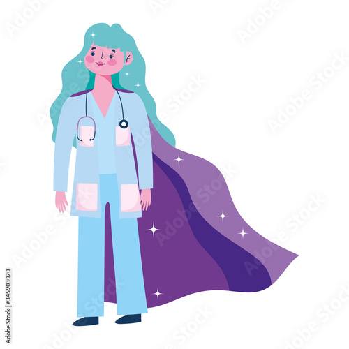thanks doctor, female physician character with superhero cape
