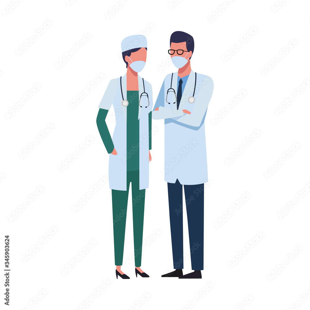 doctors couple workers using face masks for covid19 doctors couple workers using face masks for covid19