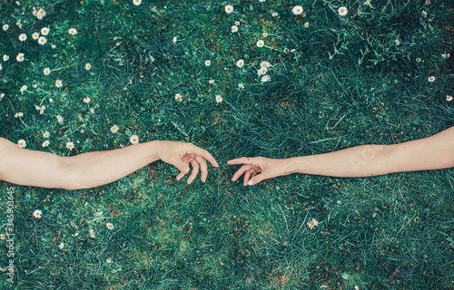 Couple hands. Love couple. Love photo. Hands concept. Grass. Photo. Beauty.  © Erika