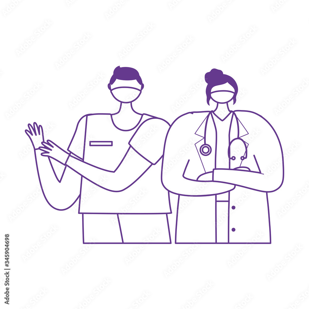 thanks doctors nurses, female physician and nurse with protective mask medical thanks doctors nurses, female physician and nurse with protective mask medical