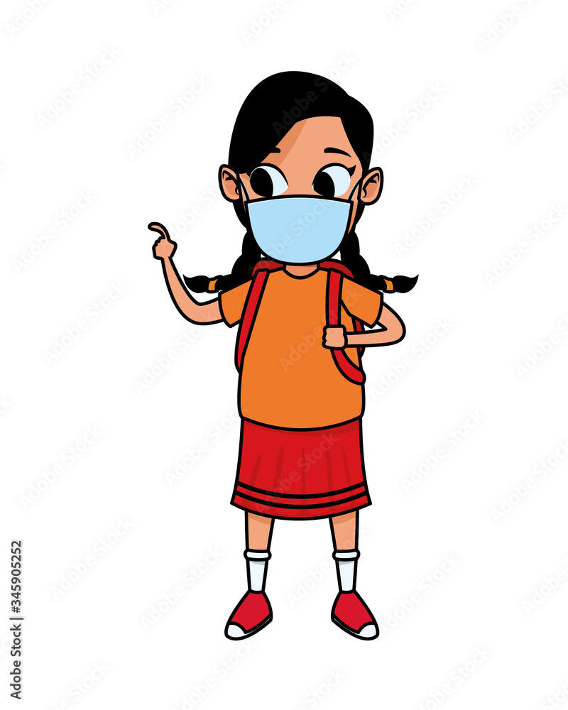 little girl using face mask for covid19