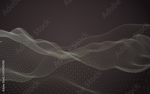 Abstract landscape on a brown background. Cyberspace grid. hi tech network. 3d technology illustration. 3D illustration