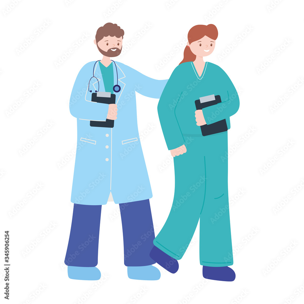 thanks doctors nurses, male physician nurse with medical report staff